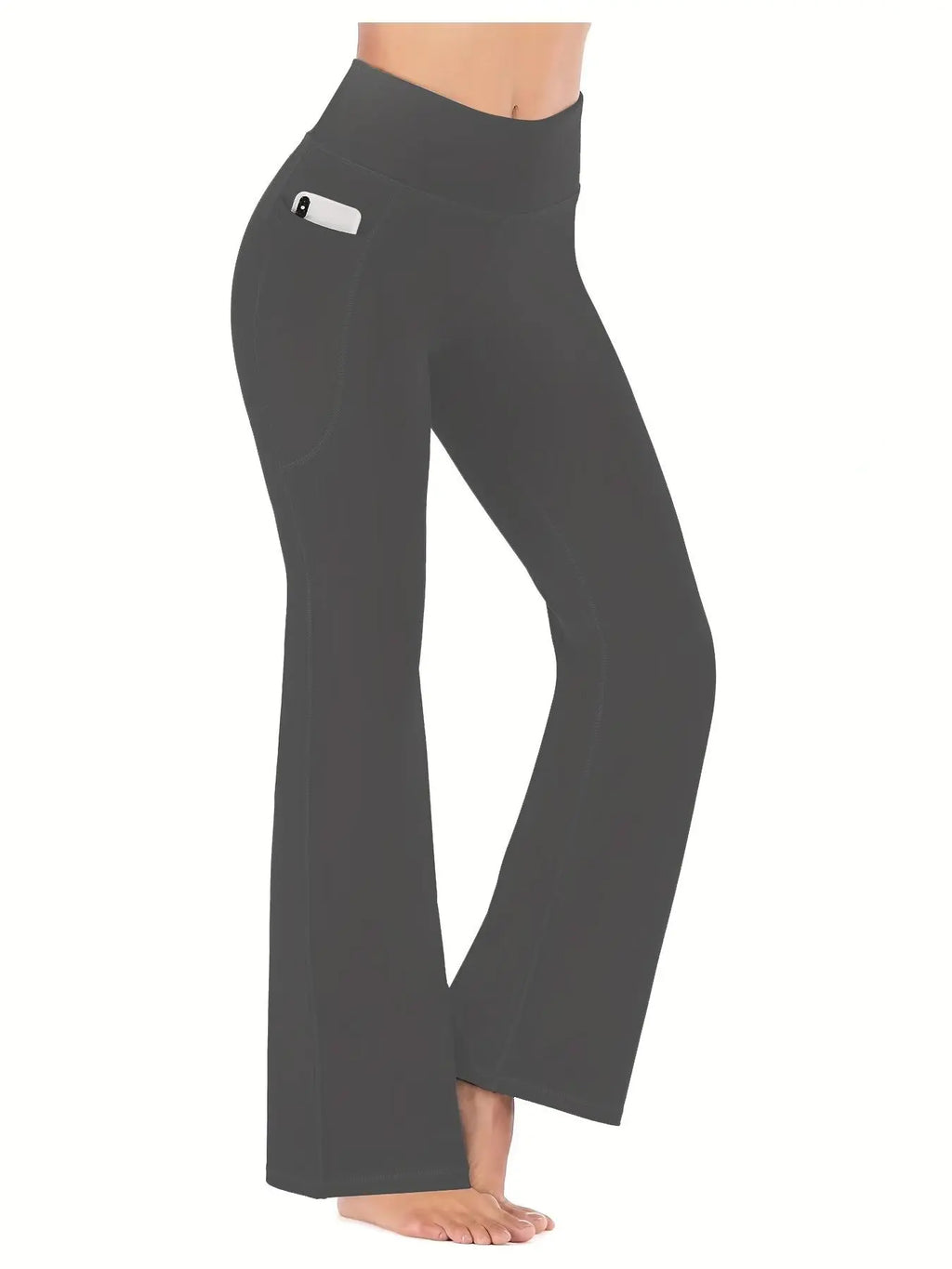 Women'S Slim Tummy Control High Waist Pocket Flare Leg Pants, Casual Comfy High Stretch Seamless Sports Trousers, Stretchy Workout Leggings, for Yoga Workout Gym, Skinny Bottoms, Runs Small, Order One Size Up, Side Pocket Leggings
