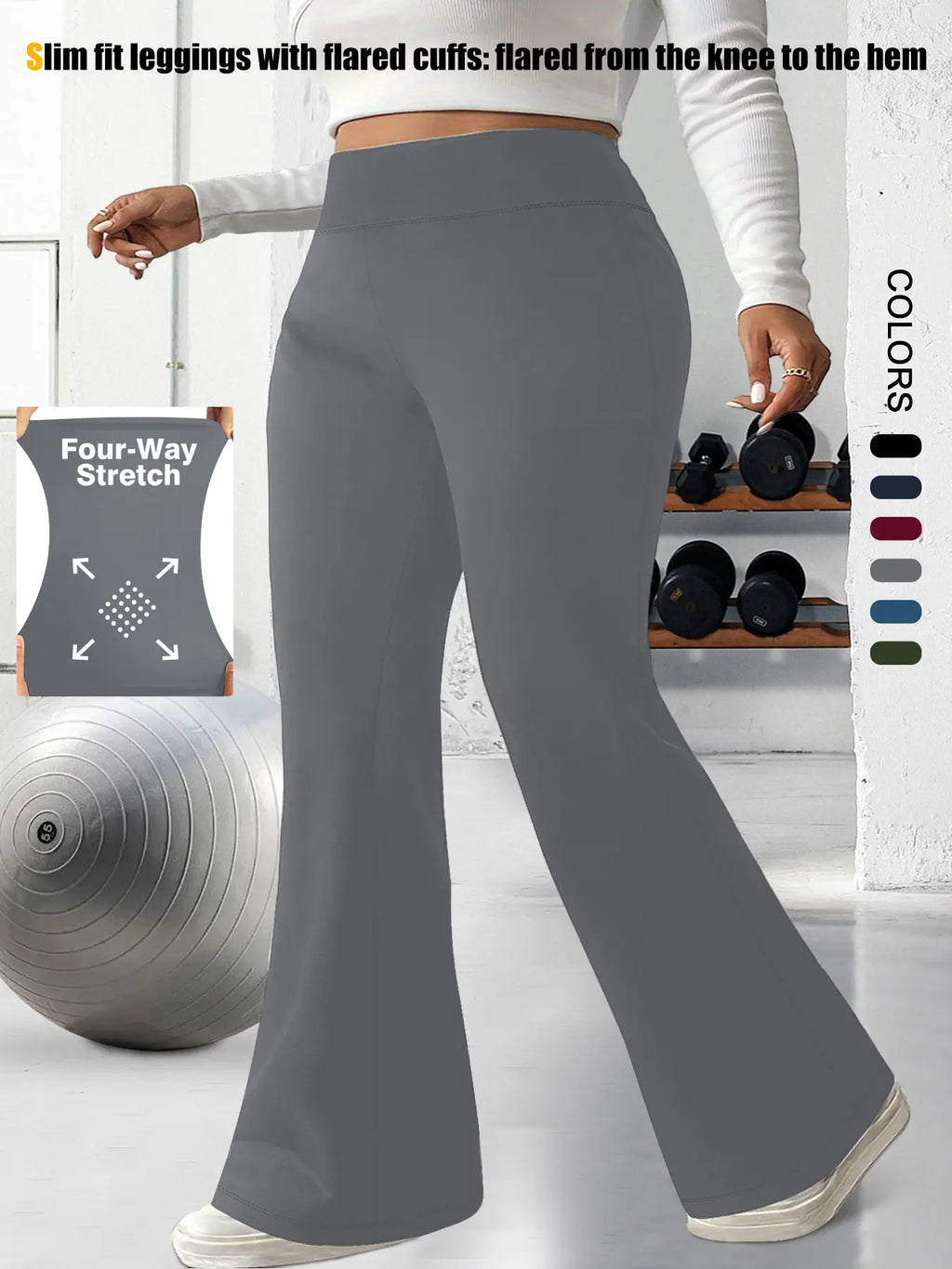 Plus Size Solid High-Waisted Flare-Leg Soft Leggings, Casual Comfy High Stretch Trousers for Daily Wear, Women'S Bottoms for Summer, Athleisure Style Bottoms