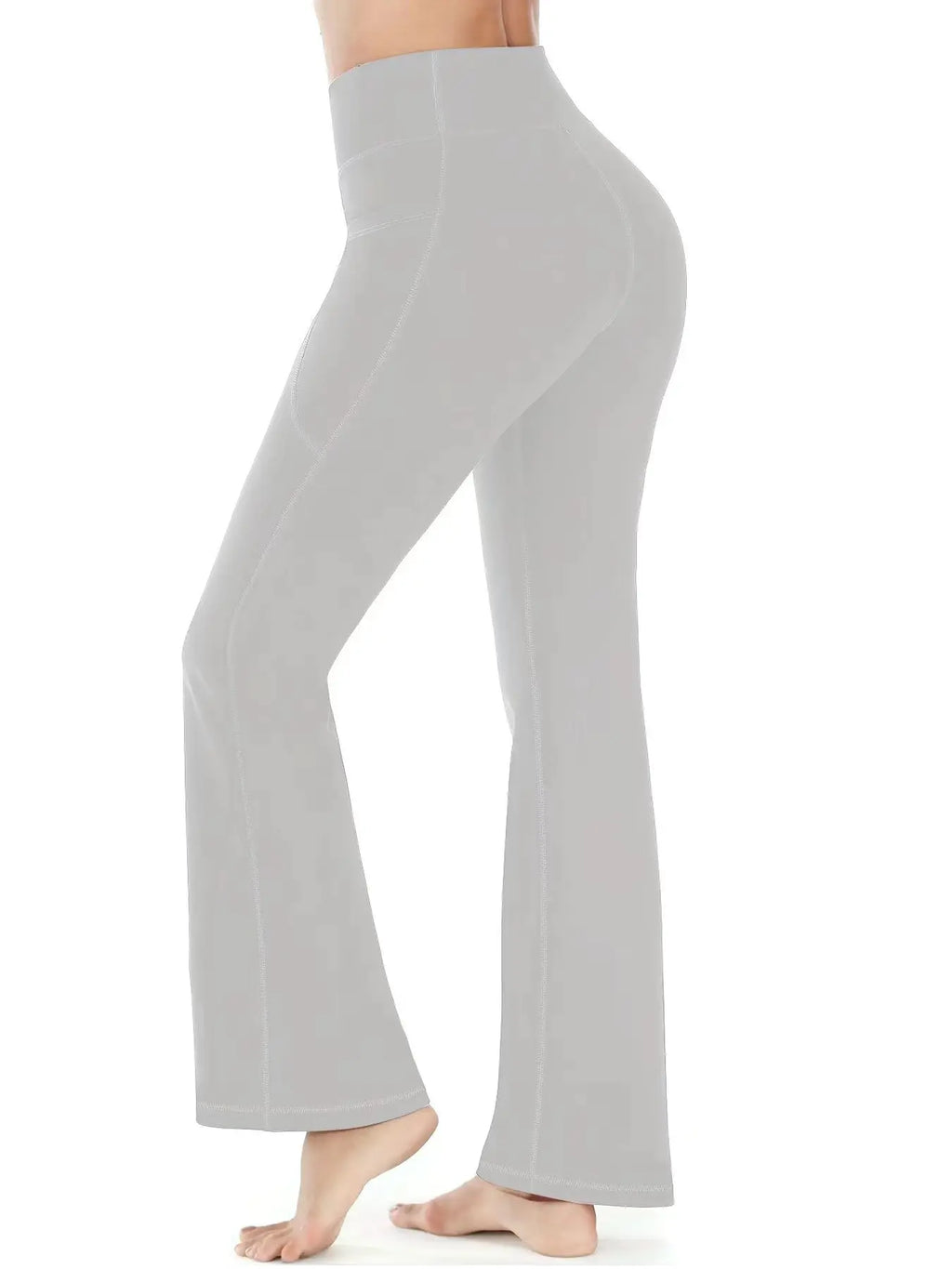 Women'S Slim Tummy Control High Waist Pocket Flare Leg Pants, Casual Comfy High Stretch Seamless Sports Trousers, Stretchy Workout Leggings, for Yoga Workout Gym, Skinny Bottoms, Runs Small, Order One Size Up, Side Pocket Leggings