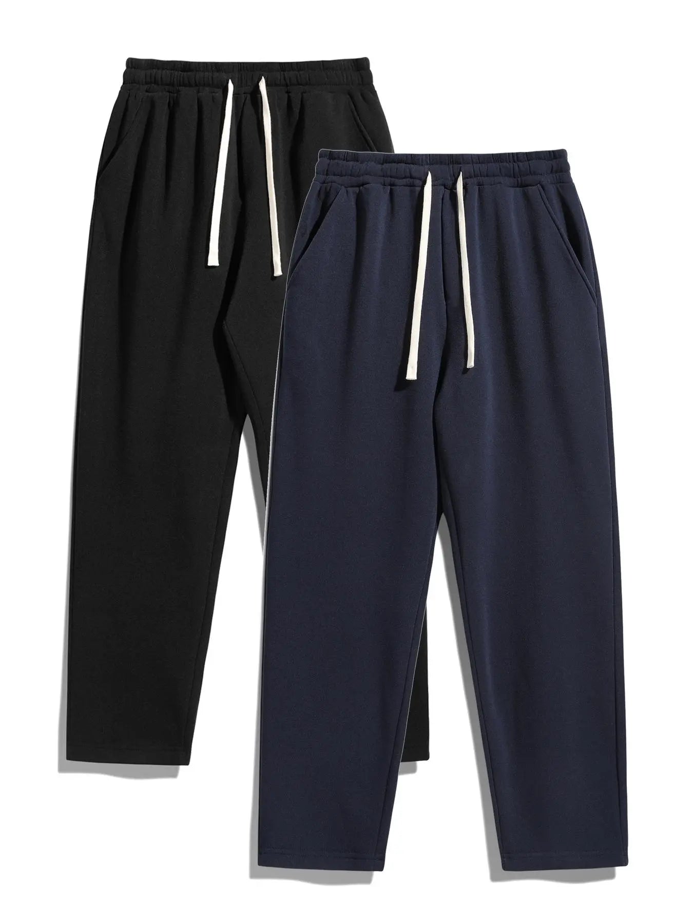 Men'S Solid Thermal Lined Pants with Drawstring Waist, Comfy Cozy Regular Fit Straight Leg Trousers for Fall & Winter, Men'S Bottoms for Daily Wear Thermal Menswear