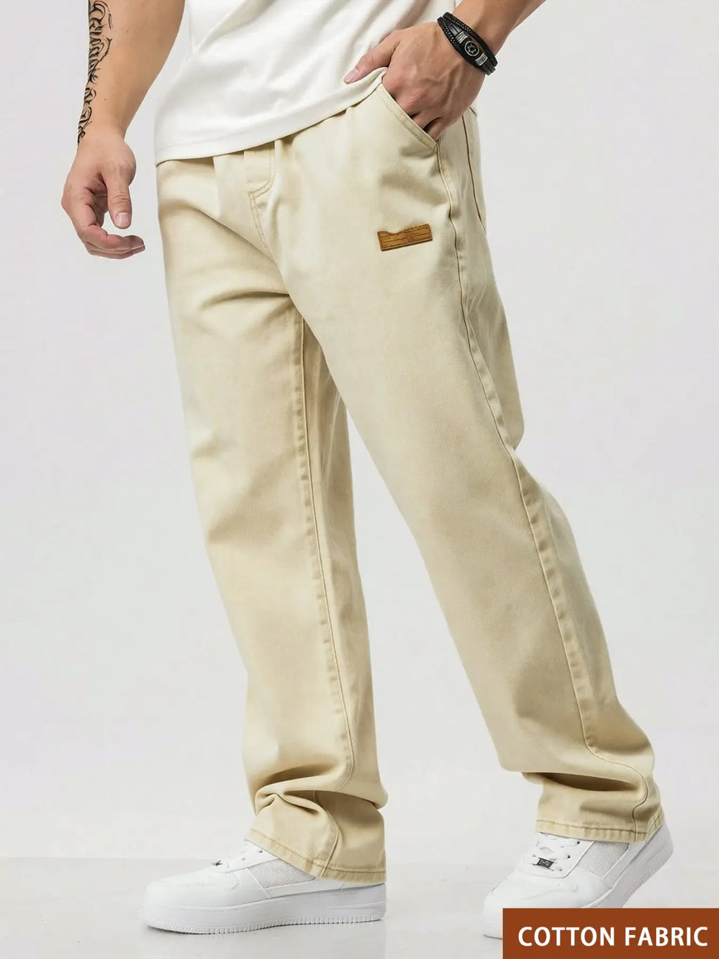 Men'S Drawstring Elastic Waist Jeans, Washed Vintage Light Wash Straight Leg Plain Denim Jeans, Comfortable Fitted Style, Casual Daily Wear Pants