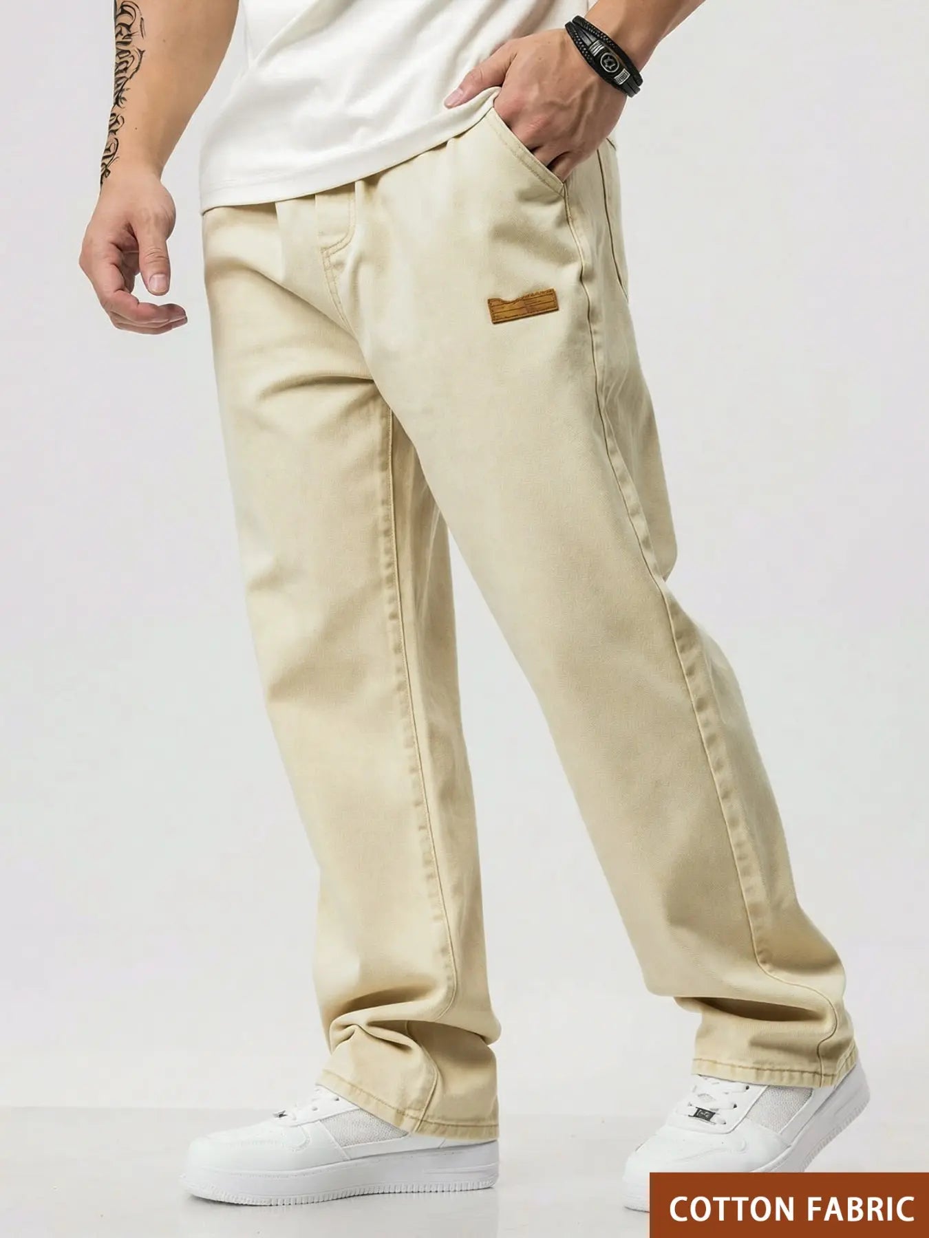 Men'S Drawstring Elastic Waist Jeans, Washed Vintage Light Wash Straight Leg Plain Denim Jeans, Comfortable Fitted Style, Casual Daily Wear Pants