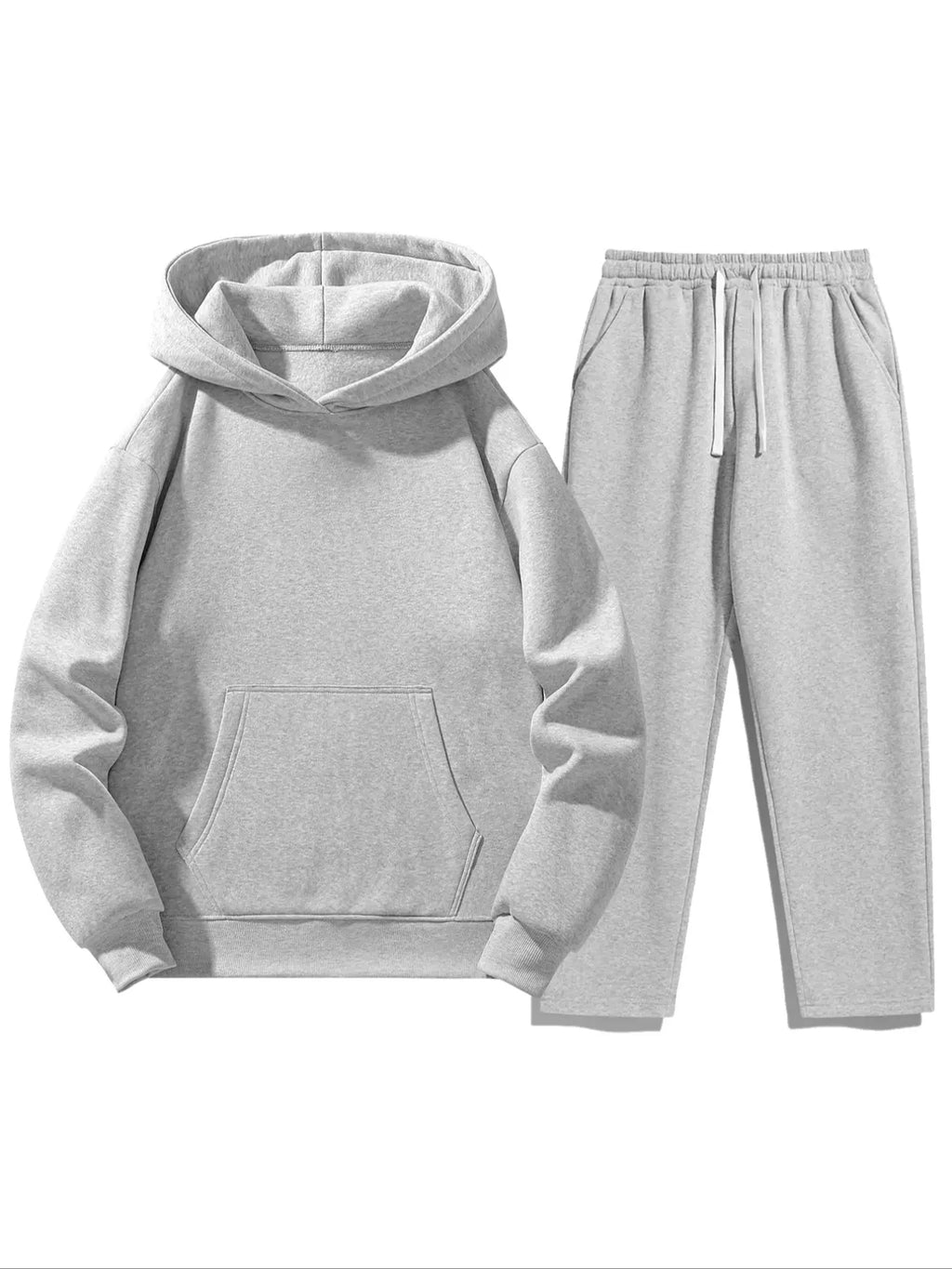 Men'S Solid Color Two-Piece Sweatsuit Set, Fitted Casual Hoodie & Drawstring Pants, Thick Fabric for Fall Winter, Daily Wear Essentials