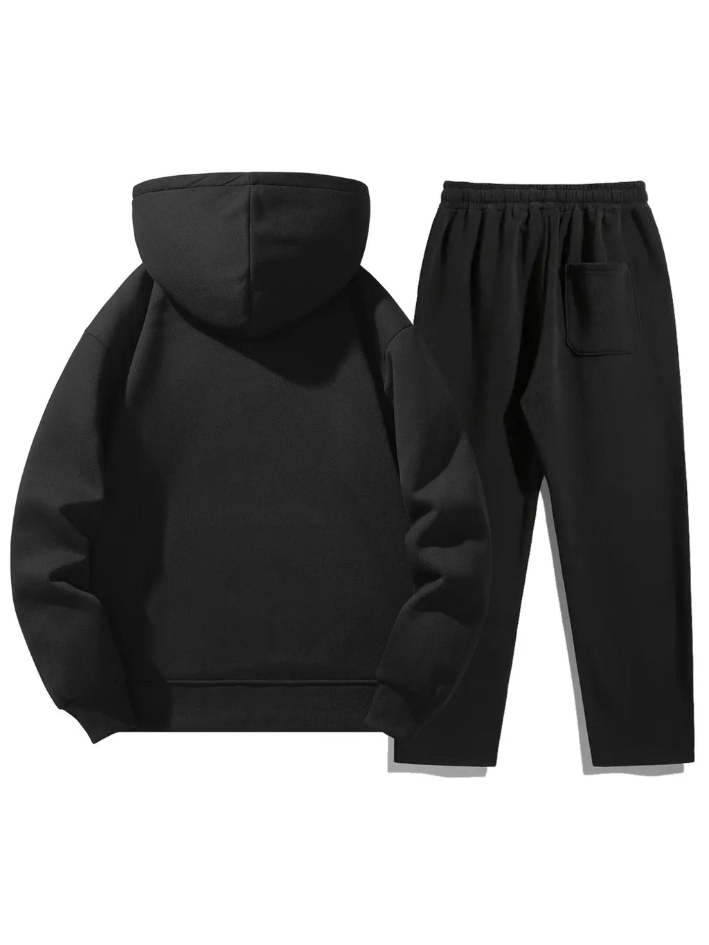 Men'S Solid Color Two-Piece Sweatsuit Set, Fitted Casual Hoodie & Drawstring Pants, Thick Fabric for Fall Winter, Daily Wear Essentials