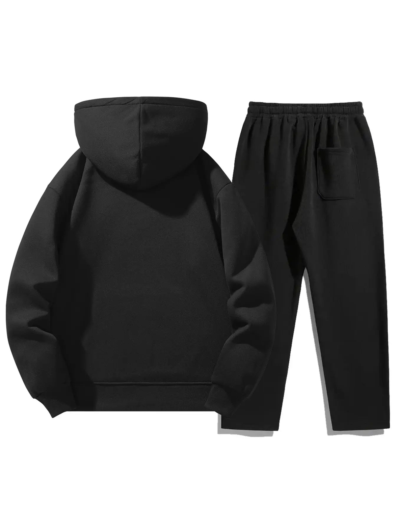 Men'S Solid Color Two-Piece Sweatsuit Set, Fitted Casual Hoodie & Drawstring Pants, Thick Fabric for Fall Winter, Daily Wear Essentials