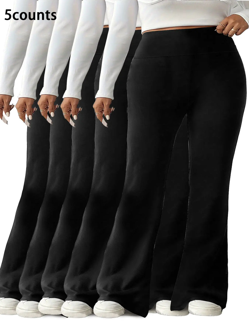 Plus Size Solid High-Waisted Flare-Leg Soft Leggings, Casual Comfy High Stretch Trousers for Daily Wear, Women'S Bottoms for Summer, Athleisure Style Bottoms