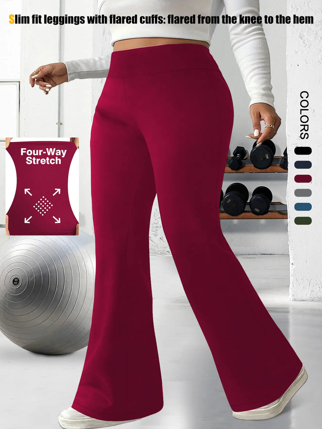 Plus Size Solid High-Waisted Flare-Leg Soft Leggings, Casual Comfy High Stretch Trousers for Daily Wear, Women'S Bottoms for Summer, Athleisure Style Bottoms