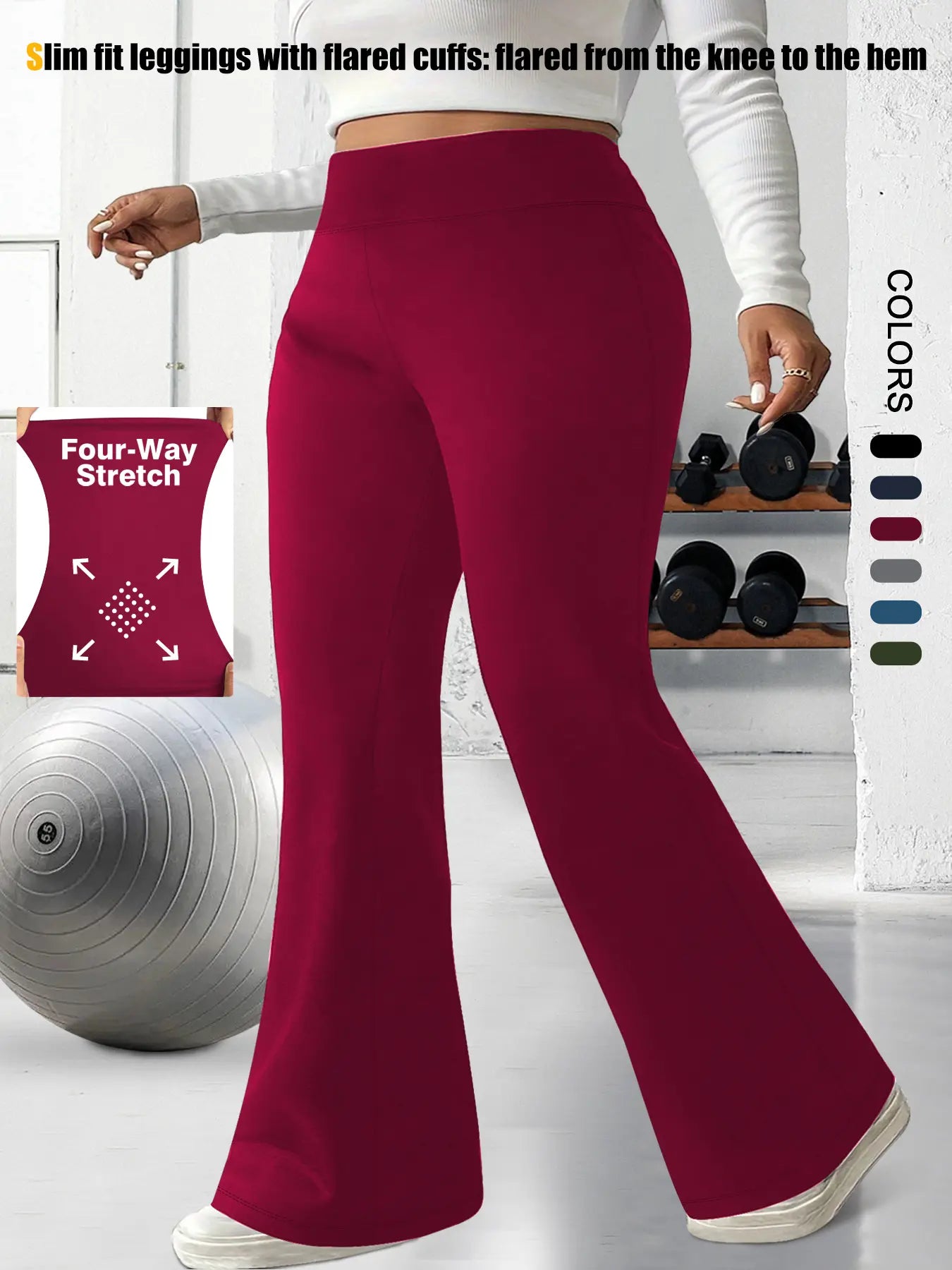 Plus Size Solid High-Waisted Flare-Leg Soft Leggings, Casual Comfy High Stretch Trousers for Daily Wear, Women'S Bottoms for Summer, Athleisure Style Bottoms