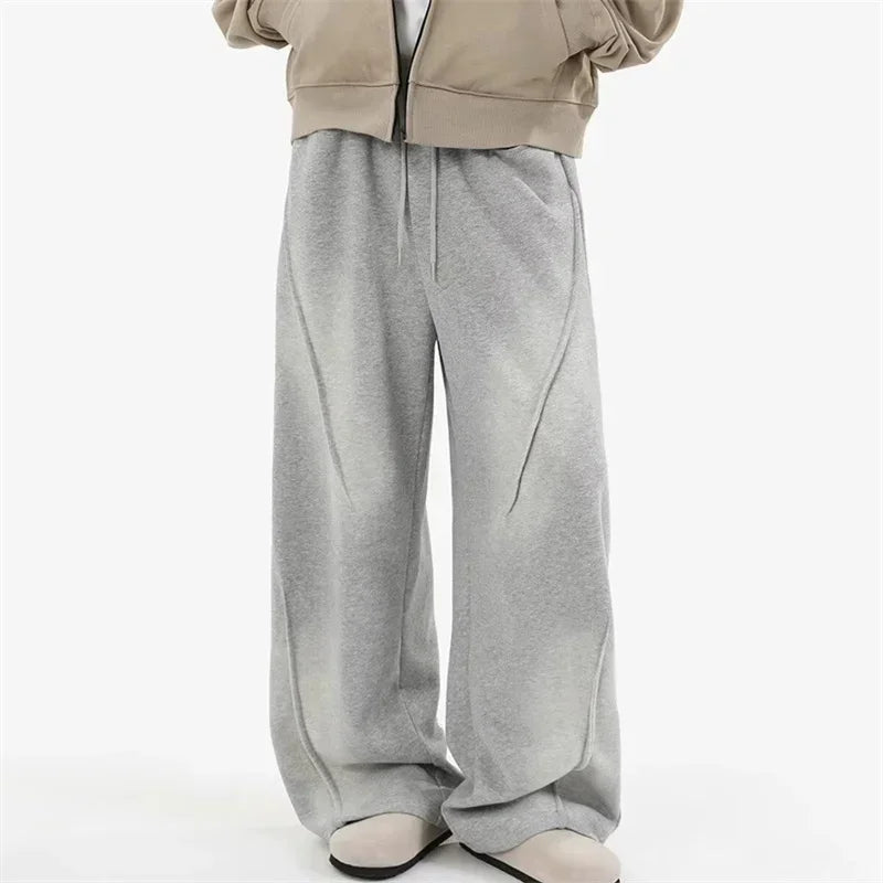 Autumn Men'S High Street Pleated Straight Pants Korean Fashion Elastic Waist Pockets Trousers Y2K Vintage Pantalones Hombre