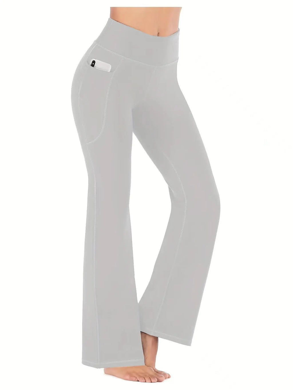 Women'S Slim Tummy Control High Waist Pocket Flare Leg Pants, Casual Comfy High Stretch Seamless Sports Trousers, Stretchy Workout Leggings, for Yoga Workout Gym, Skinny Bottoms, Runs Small, Order One Size Up, Side Pocket Leggings