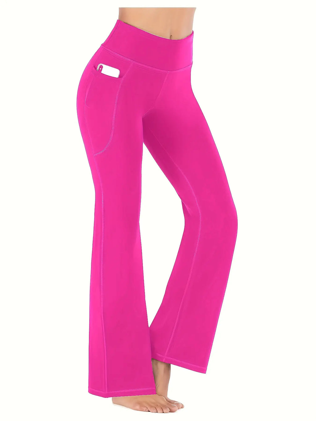 Women'S Slim Tummy Control High Waist Pocket Flare Leg Pants, Casual Comfy High Stretch Seamless Sports Trousers, Stretchy Workout Leggings, for Yoga Workout Gym, Skinny Bottoms, Runs Small, Order One Size Up, Side Pocket Leggings