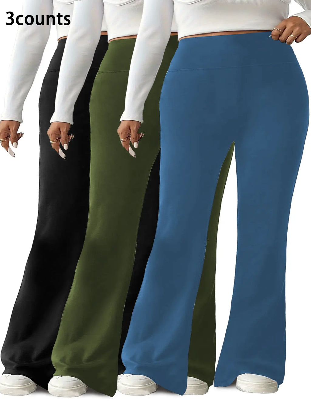 Plus Size Solid High-Waisted Flare-Leg Soft Leggings, Casual Comfy High Stretch Trousers for Daily Wear, Women'S Bottoms for Summer, Athleisure Style Bottoms