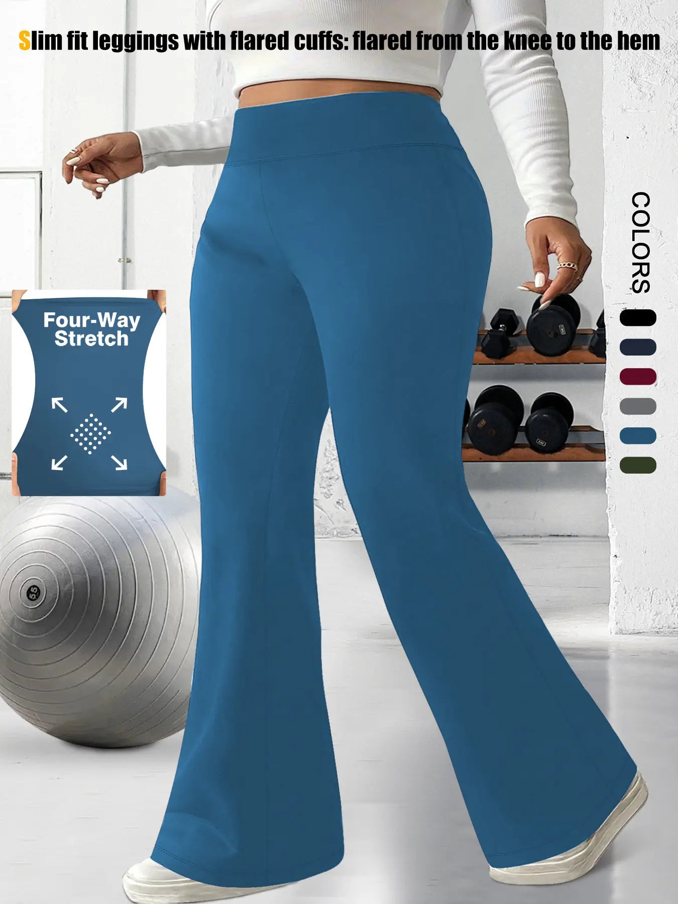 Plus Size Solid High-Waisted Flare-Leg Soft Leggings, Casual Comfy High Stretch Trousers for Daily Wear, Women'S Bottoms for Summer, Athleisure Style Bottoms