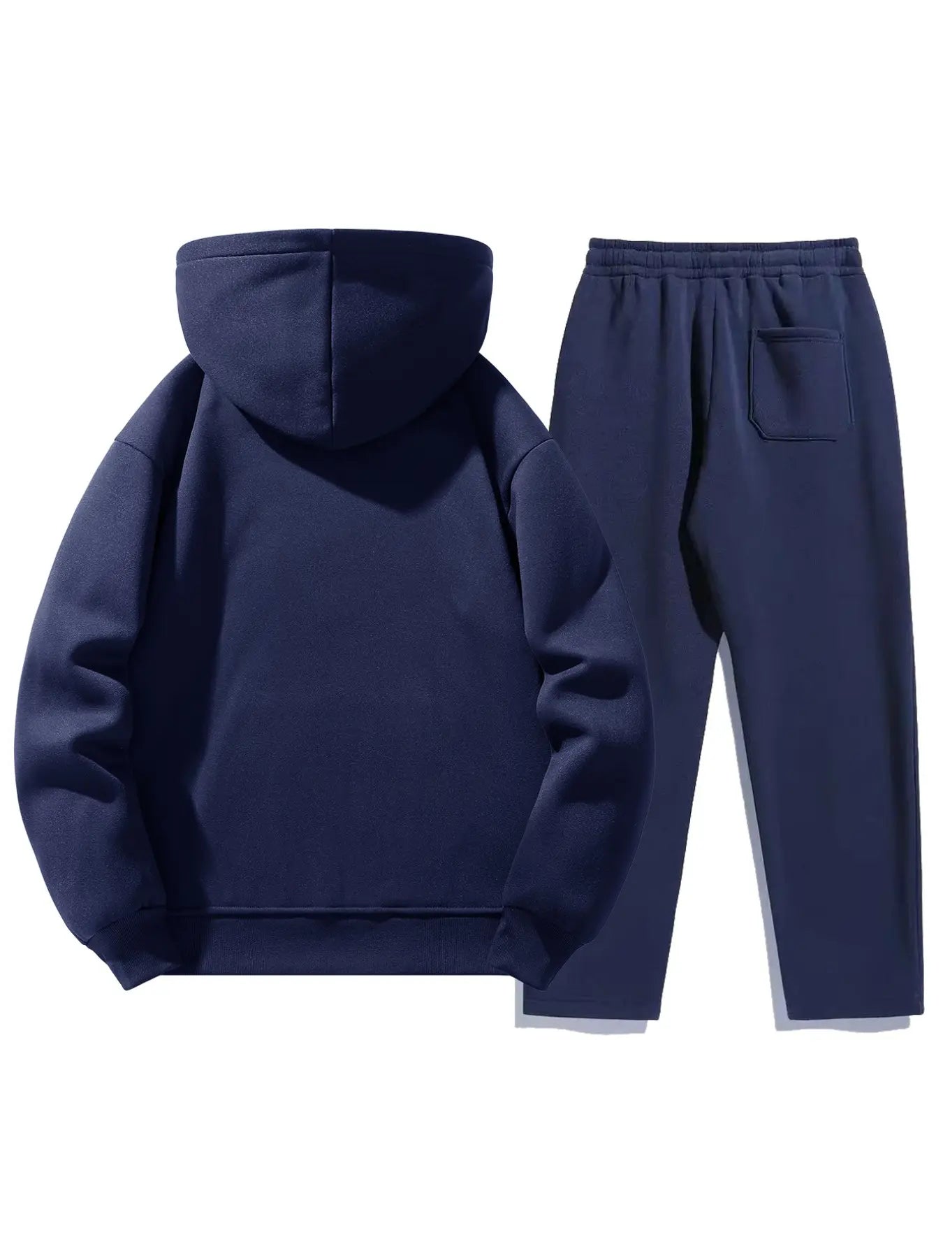 Men'S Solid Color Two-Piece Sweatsuit Set, Fitted Casual Hoodie & Drawstring Pants, Thick Fabric for Fall Winter, Daily Wear Essentials