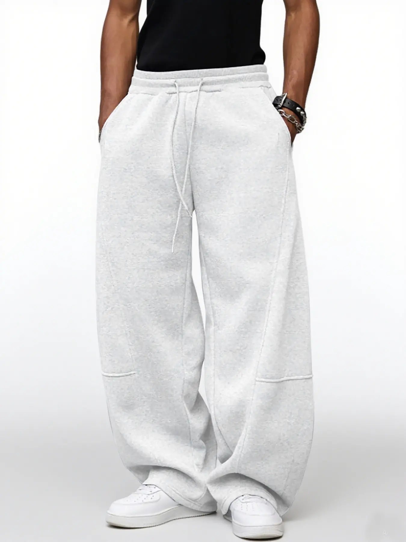 Men'S Baggy Sweatpants, Loose Fit Casual Drawstring Elastic Waist, Wide Leg Joggers Trousers with Pockets, Comfortable Daily Wear, Sports Bottoms, Drawstring Waist Athleisure, Soft Comfy Sweatpants, Athleisure Style Bottoms