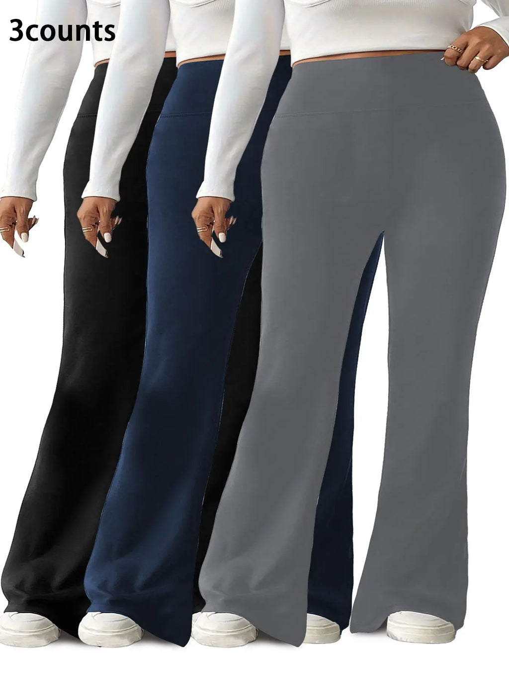 Plus Size Solid High-Waisted Flare-Leg Soft Leggings, Casual Comfy High Stretch Trousers for Daily Wear, Women'S Bottoms for Summer, Athleisure Style Bottoms