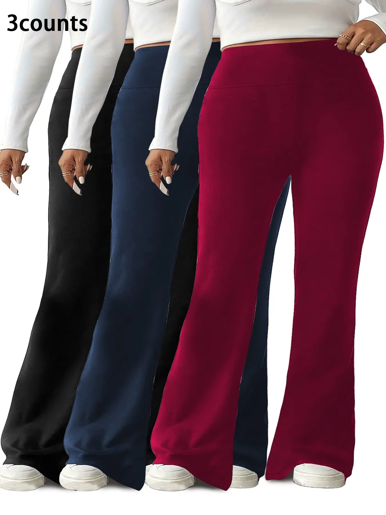 Plus Size Solid High-Waisted Flare-Leg Soft Leggings, Casual Comfy High Stretch Trousers for Daily Wear, Women'S Bottoms for Summer, Athleisure Style Bottoms