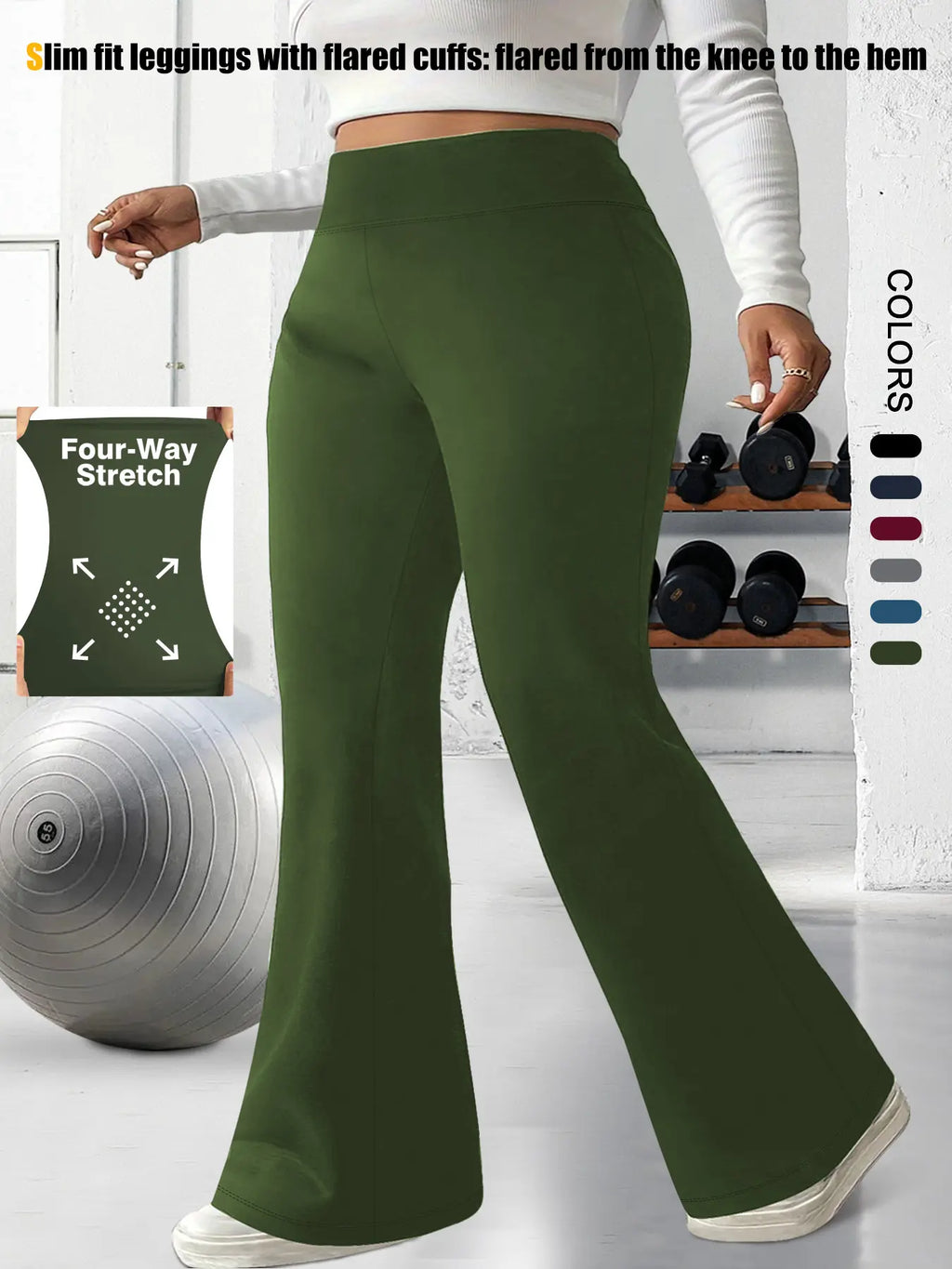 Plus Size Solid High-Waisted Flare-Leg Soft Leggings, Casual Comfy High Stretch Trousers for Daily Wear, Women'S Bottoms for Summer, Athleisure Style Bottoms