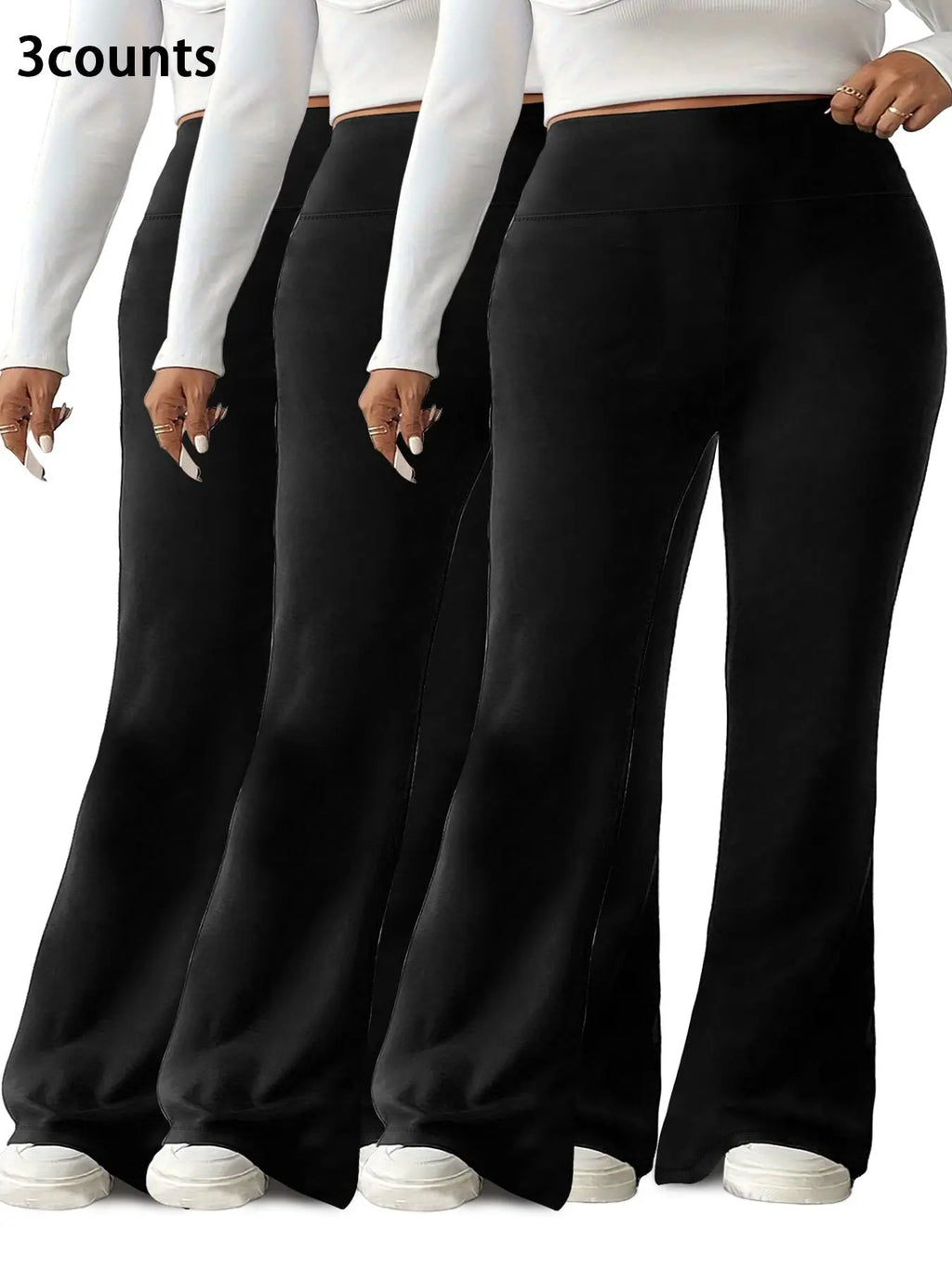 Plus Size Solid High-Waisted Flare-Leg Soft Leggings, Casual Comfy High Stretch Trousers for Daily Wear, Women'S Bottoms for Summer, Athleisure Style Bottoms