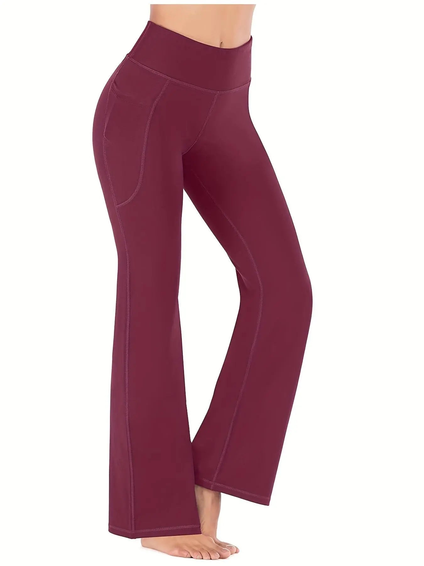 Women'S Slim Tummy Control High Waist Pocket Flare Leg Pants, Casual Comfy High Stretch Seamless Sports Trousers, Stretchy Workout Leggings, for Yoga Workout Gym, Skinny Bottoms, Runs Small, Order One Size Up, Side Pocket Leggings