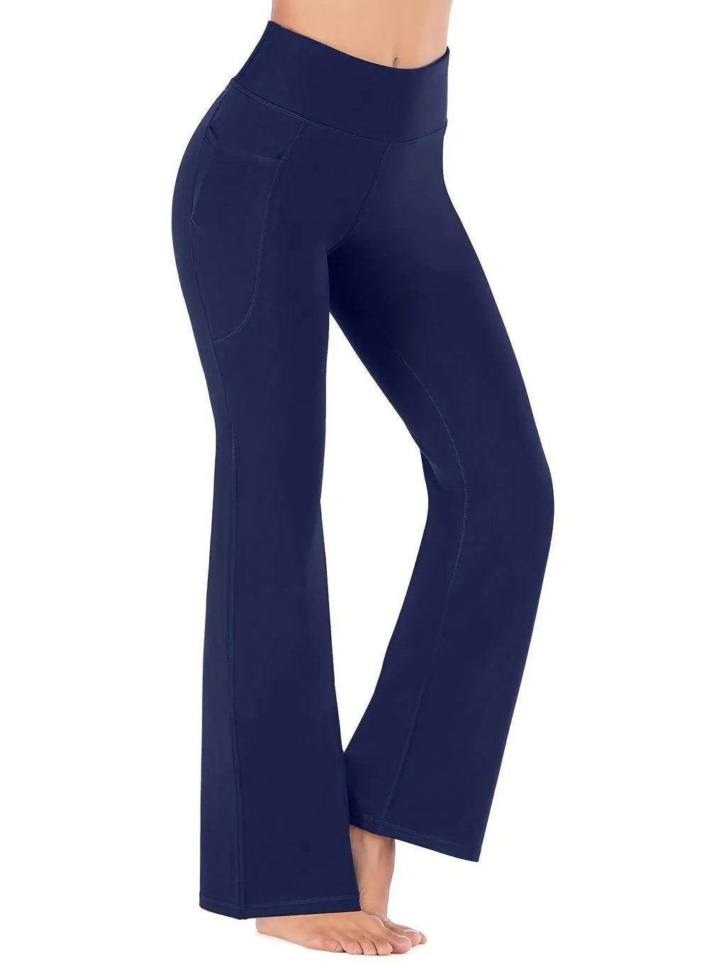 Women'S Slim Tummy Control High Waist Pocket Flare Leg Pants, Casual Comfy High Stretch Seamless Sports Trousers, Stretchy Workout Leggings, for Yoga Workout Gym, Skinny Bottoms, Runs Small, Order One Size Up, Side Pocket Leggings