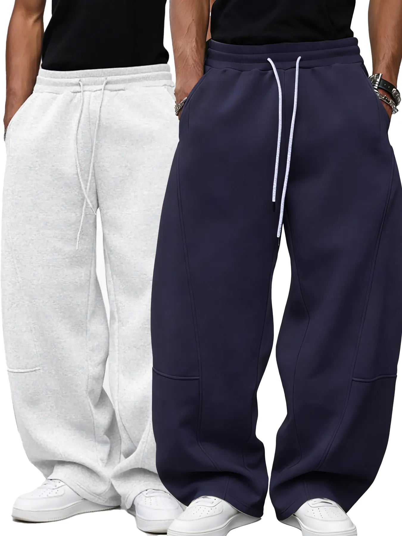 Men'S Baggy Sweatpants, Loose Fit Casual Drawstring Elastic Waist, Wide Leg Joggers Trousers with Pockets, Comfortable Daily Wear, Sports Bottoms, Drawstring Waist Athleisure, Soft Comfy Sweatpants, Athleisure Style Bottoms