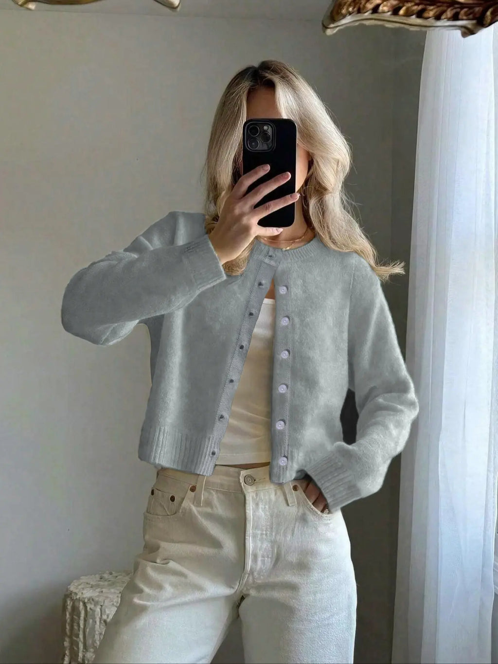 Women'S Solid Color Button Front Cardigan, Casual Long Sleeve Knitwear for Spring & Fall, Fashion Women'S Knit Clothing for Daily Wear