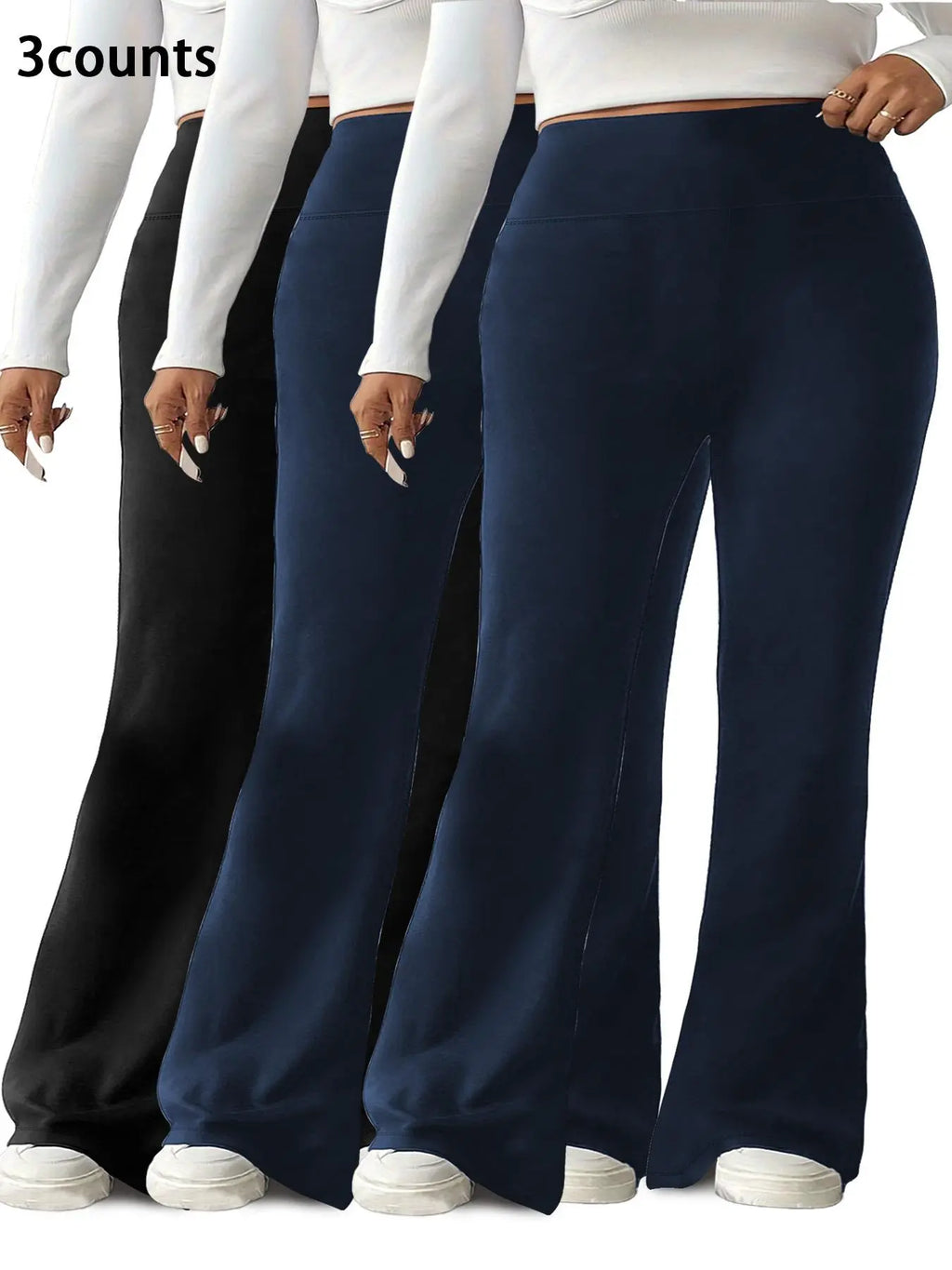 Plus Size Solid High-Waisted Flare-Leg Soft Leggings, Casual Comfy High Stretch Trousers for Daily Wear, Women'S Bottoms for Summer, Athleisure Style Bottoms