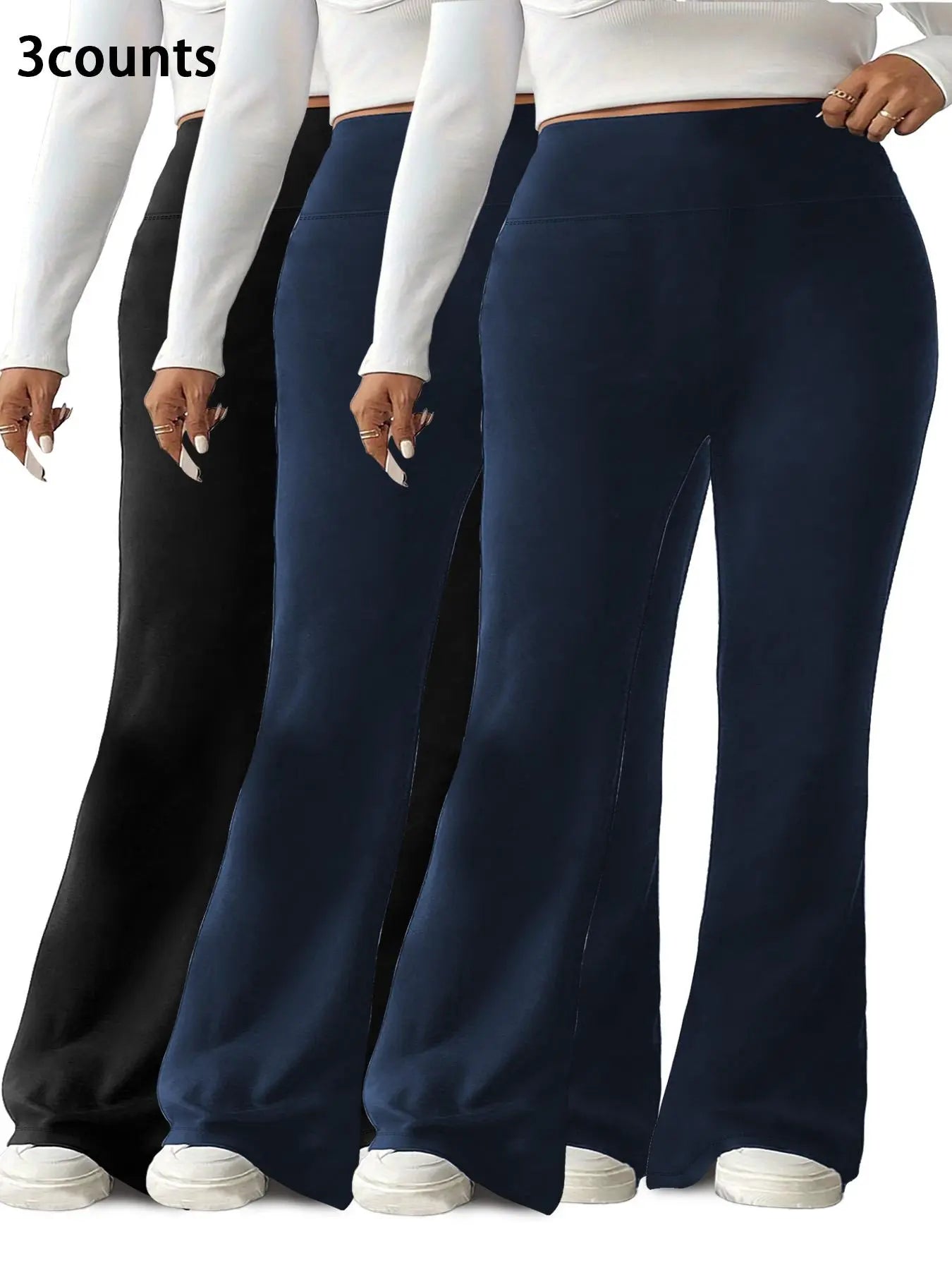 Plus Size Solid High-Waisted Flare-Leg Soft Leggings, Casual Comfy High Stretch Trousers for Daily Wear, Women'S Bottoms for Summer, Athleisure Style Bottoms