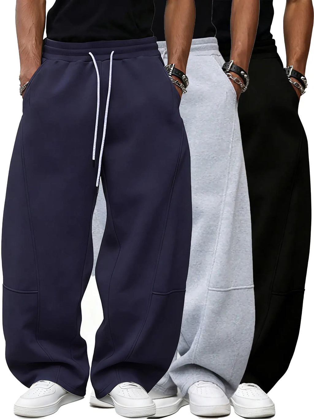 Men'S Baggy Sweatpants, Loose Fit Casual Drawstring Elastic Waist, Wide Leg Joggers Trousers with Pockets, Comfortable Daily Wear, Sports Bottoms, Drawstring Waist Athleisure, Soft Comfy Sweatpants, Athleisure Style Bottoms