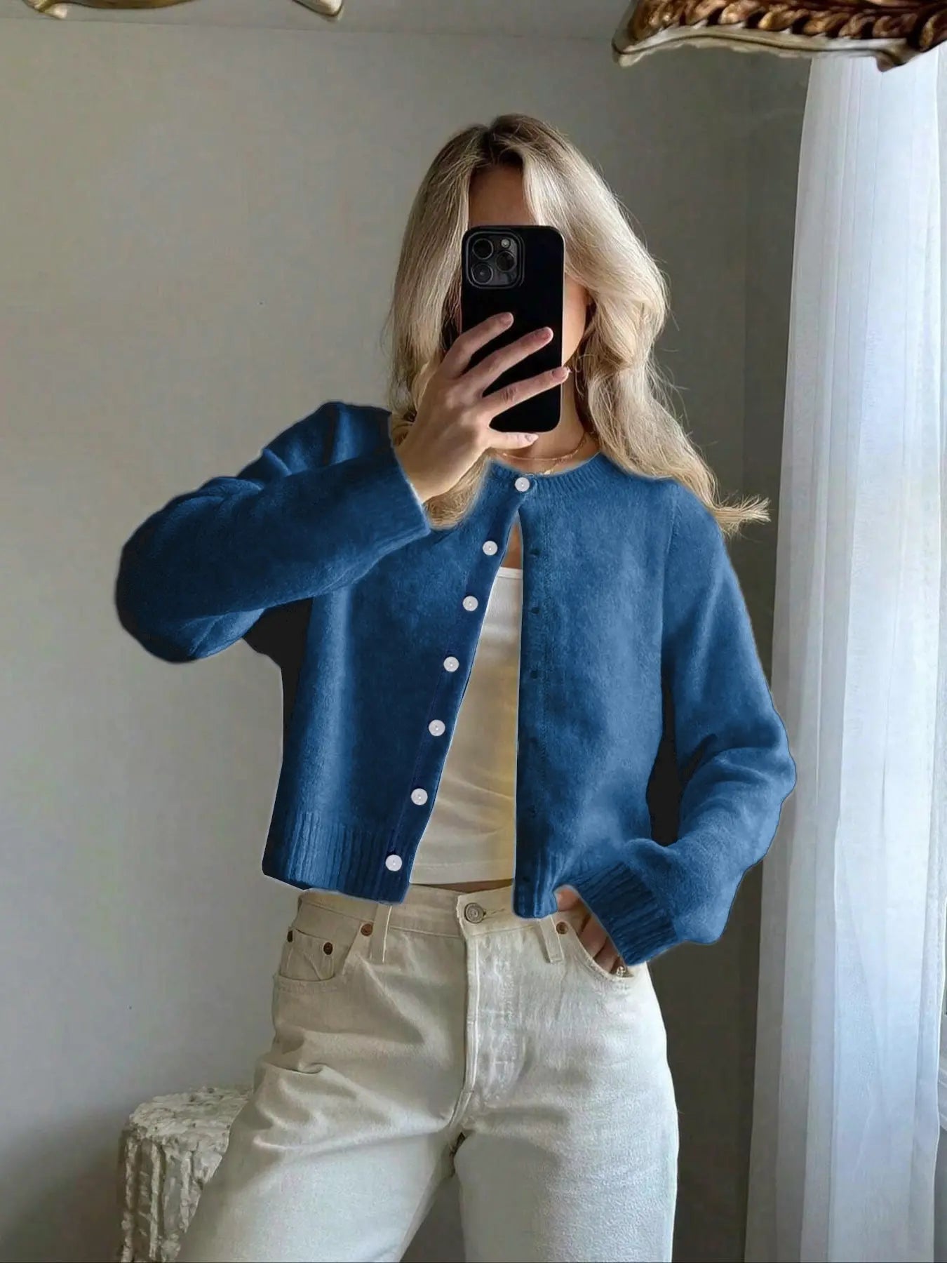 Women'S Solid Color Button Front Cardigan, Casual Long Sleeve Knitwear for Spring & Fall, Fashion Women'S Knit Clothing for Daily Wear