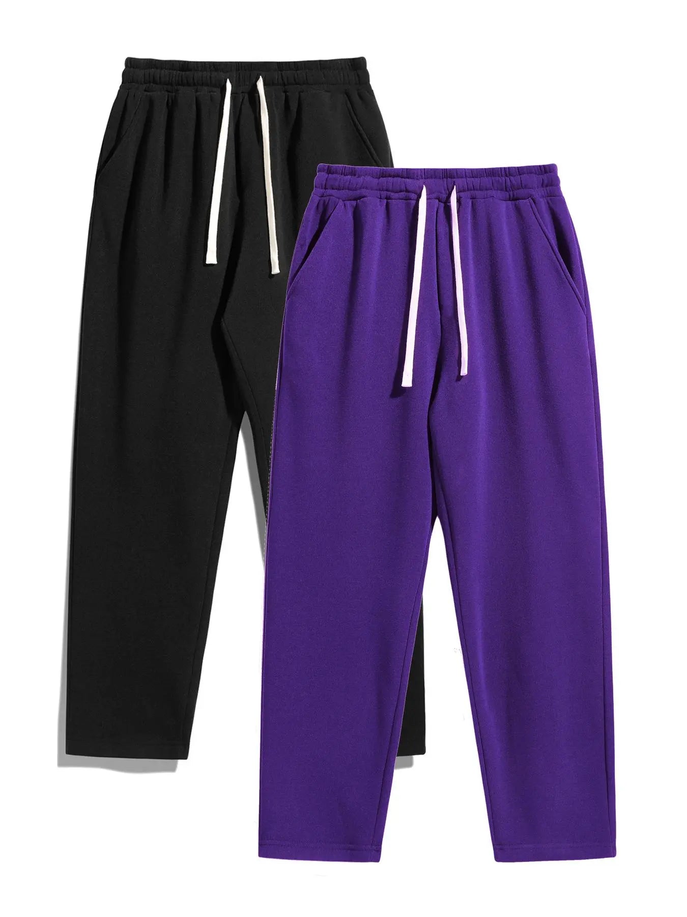 Men'S Solid Thermal Lined Pants with Drawstring Waist, Comfy Cozy Regular Fit Straight Leg Trousers for Fall & Winter, Men'S Bottoms for Daily Wear Thermal Menswear