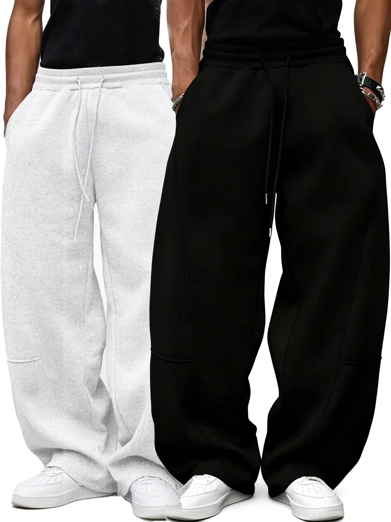 Men'S Baggy Sweatpants, Loose Fit Casual Drawstring Elastic Waist, Wide Leg Joggers Trousers with Pockets, Comfortable Daily Wear, Sports Bottoms, Drawstring Waist Athleisure, Soft Comfy Sweatpants, Athleisure Style Bottoms