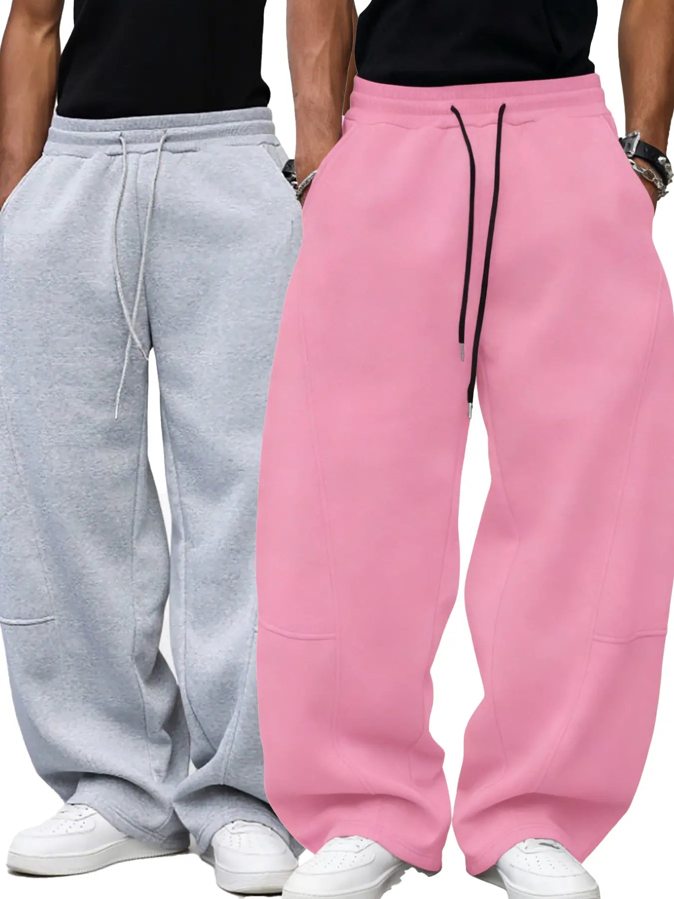 Men'S Baggy Sweatpants, Loose Fit Casual Drawstring Elastic Waist, Wide Leg Joggers Trousers with Pockets, Comfortable Daily Wear, Sports Bottoms, Drawstring Waist Athleisure, Soft Comfy Sweatpants, Athleisure Style Bottoms