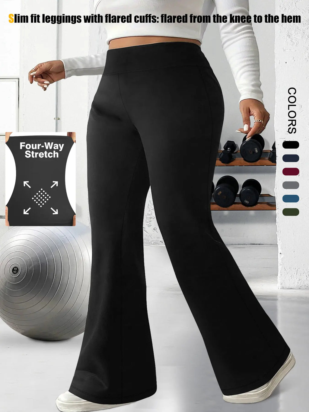 Plus Size Solid High-Waisted Flare-Leg Soft Leggings, Casual Comfy High Stretch Trousers for Daily Wear, Women'S Bottoms for Summer, Athleisure Style Bottoms