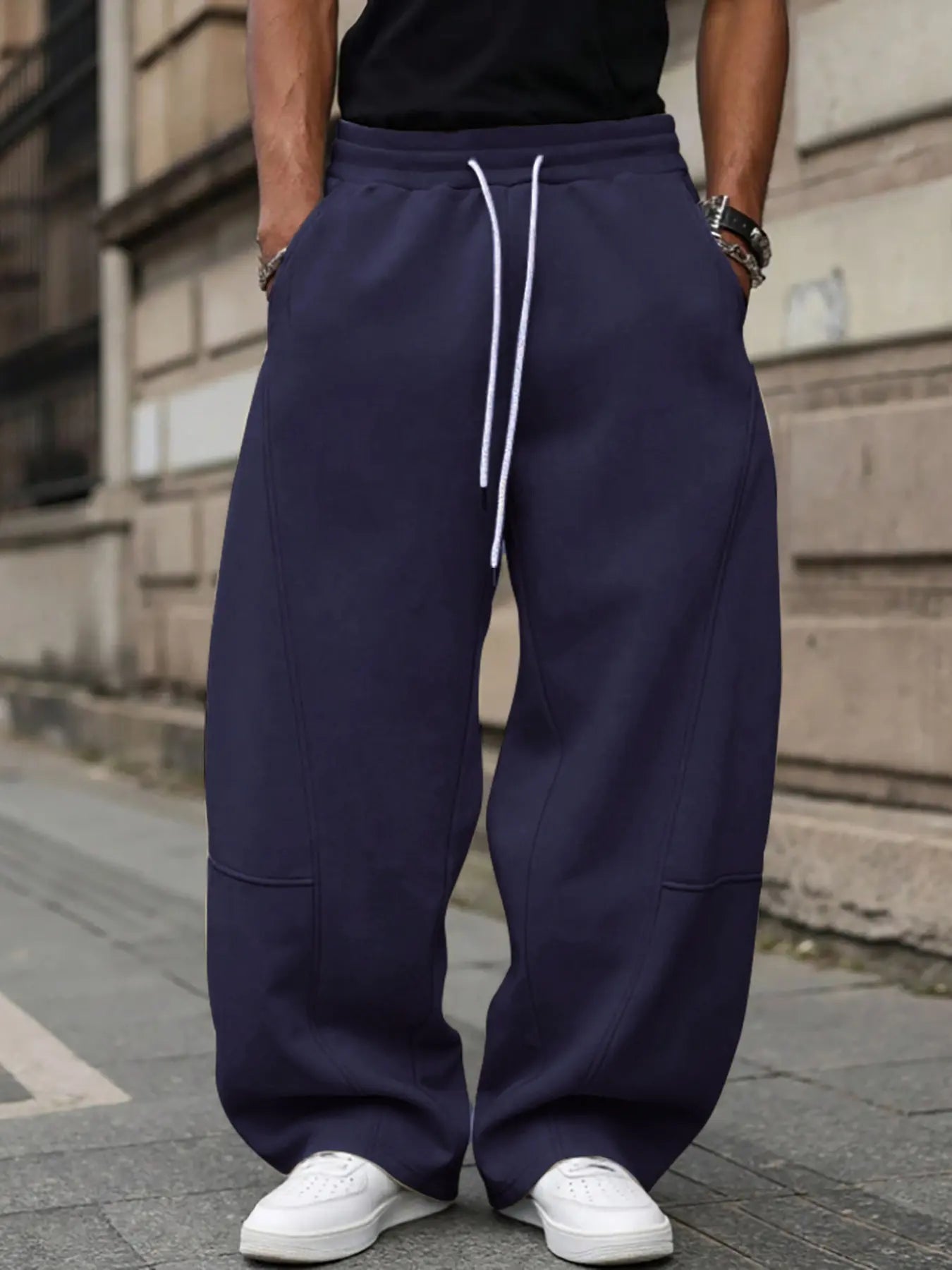 Men'S Baggy Sweatpants, Loose Fit Casual Drawstring Elastic Waist, Wide Leg Joggers Trousers with Pockets, Comfortable Daily Wear, Sports Bottoms, Drawstring Waist Athleisure, Soft Comfy Sweatpants, Athleisure Style Bottoms