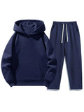 Men'S Solid Color Two-Piece Sweatsuit Set, Fitted Casual Hoodie & Drawstring Pants, Thick Fabric for Fall Winter, Daily Wear Essentials